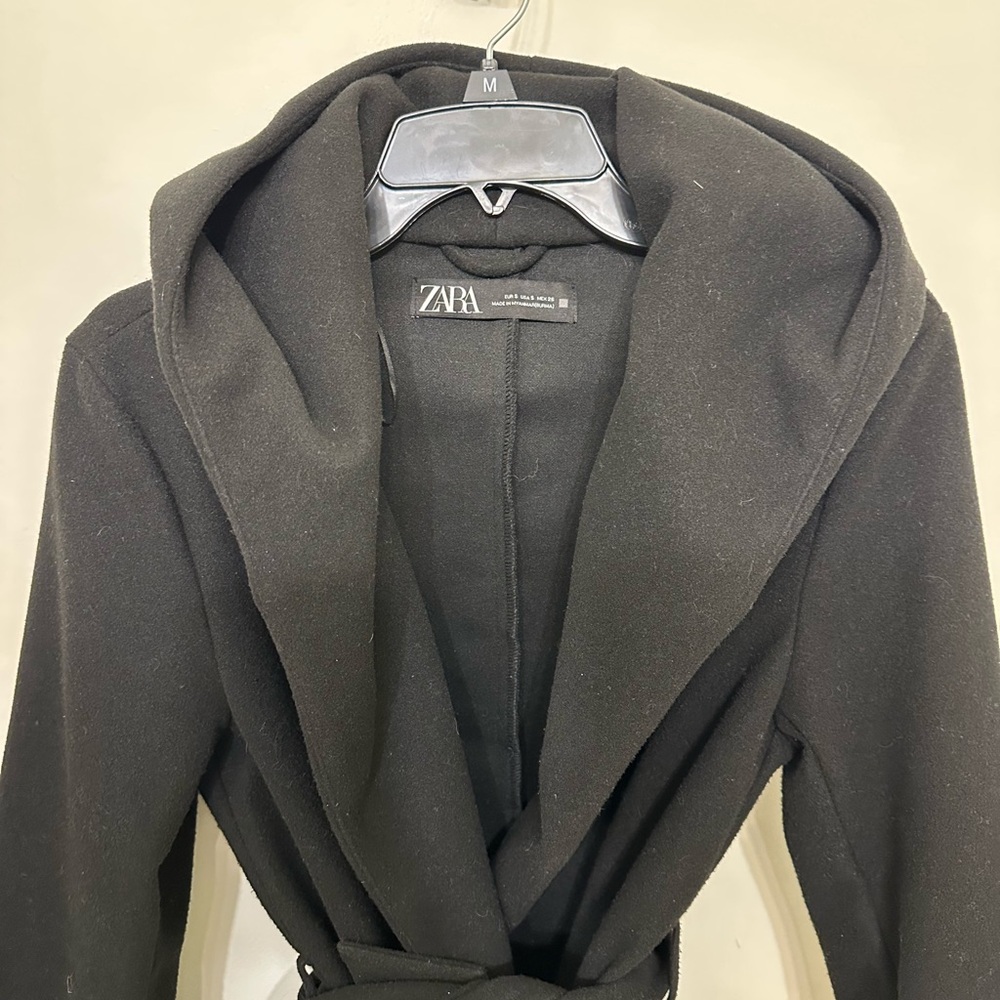 Zara Elegant Black Wrap Coat - Picture 2 of 4